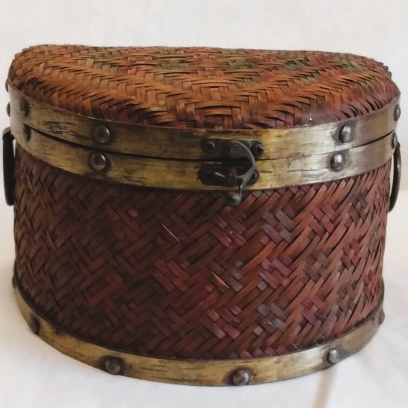 2 Bombay Company Nesting Half Moon Wicker Chests-Brushed Brass Trim - Picture 3 of 16